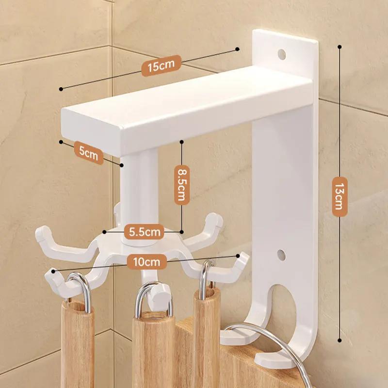 Skimmer 360° Swivel Wall Mounted Rack With Hook Utensil Holder Spatula Cutting Board Storage Rotating Shelf For Kitchen Supplies