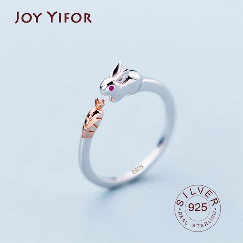 

Genuine BFCLUB Silver Color rabbit carrot Wedding Rings for Women Minimalist Thin Circle Gem Rings Jewelry Carving S