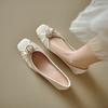 Pearl flower thick heel single shoes women's spring light mouth gentle with skirt low heel evening shoes