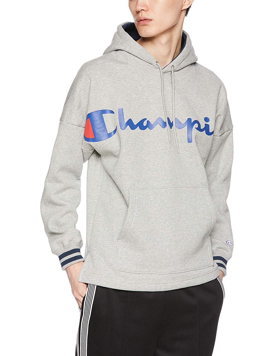 

Champion Half Large Script Logo Oxford Size M Men s Hoodie, Fleece-Lined, Sleeves, Logo, Print, C3-N119, Gray,