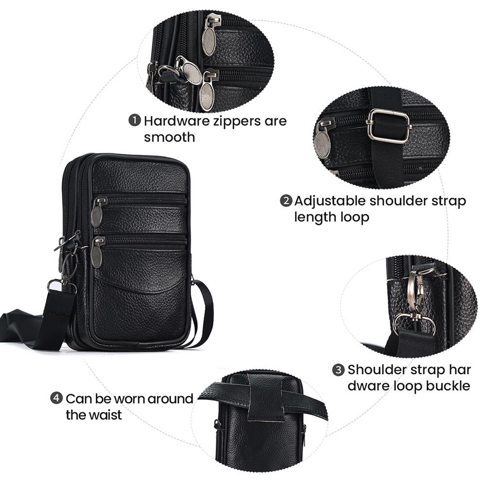 Men's Genuine Leather Crossbody & Waist Bag - Retro Vertical Minimalist Style