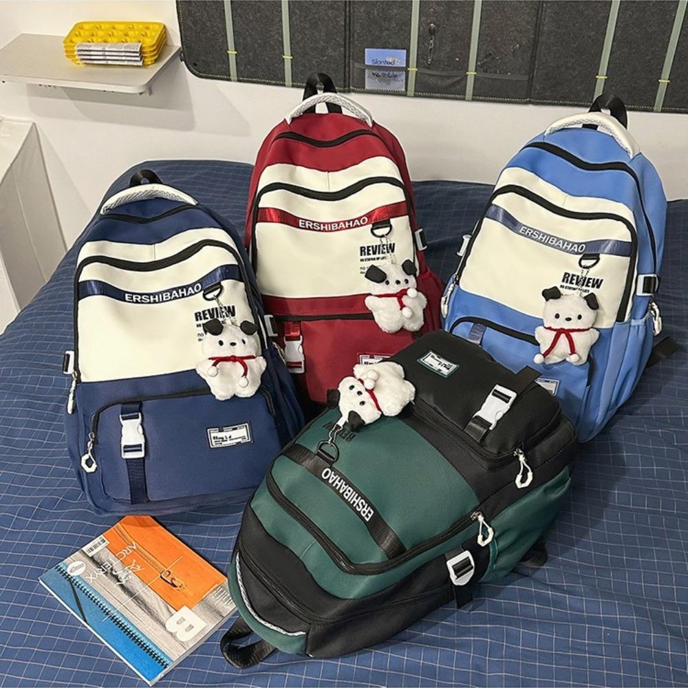 New Trendy Versatile Backpack Korean Fashion Color Block Student School Bag Large Capacity Nylon Travel Backpack