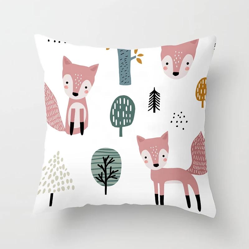 Cute Cartoon Fox Animal Print Pattern Cushion Cover Home Living Room Sofa Decor Square Polyester Throw Pillow  x