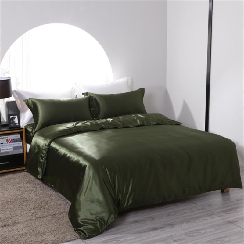 Luxury Mulberry Silk Bedding Set with Duvet Cover Fitted/Flat Bed Sheet Pillowcase Blending Silk Sheet Set Silky Satin Bedsheet
