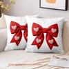 1 Pieces Red Bow With Heart Pattern White Throw Pillow Polyester Pillowcase, Sofa Decorative Cushion Cov Headboard Pillow