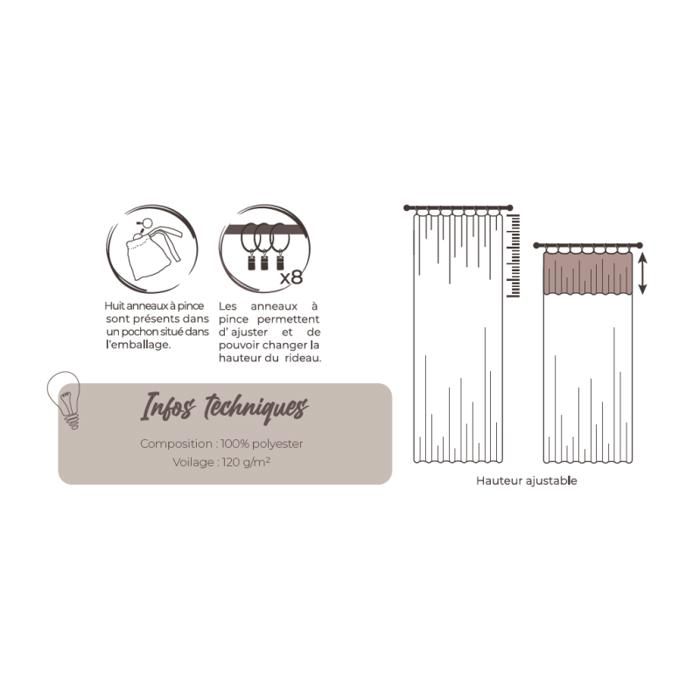 Voilage ajustable + 8 anneaux pince 140 x 270 cm effet bouclette "Elda" Le fil d'Ariane - Terracotta