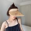New straw vinyl bow empty top sunscreen hat women's summer outdoor big eaves breathable face small sun hat