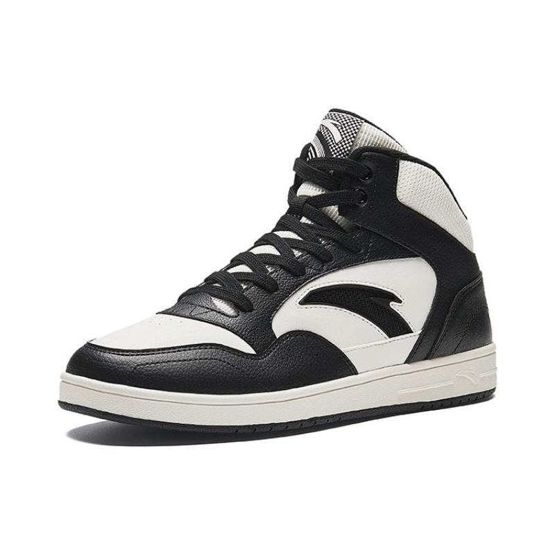 Anta Slip-Resistant Cushioning Wear-Resistant High-Top Skateboard Shoes Men's Ivory White Black Sneakers 912348087-4