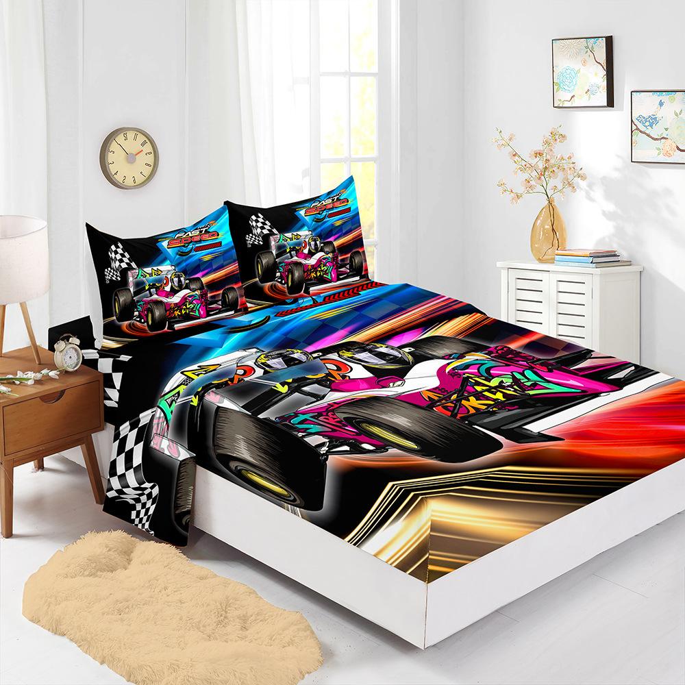 Mattress Four-Piece Car Racing Bed Sheet Kit Digital Printing Mattress Protective Cover