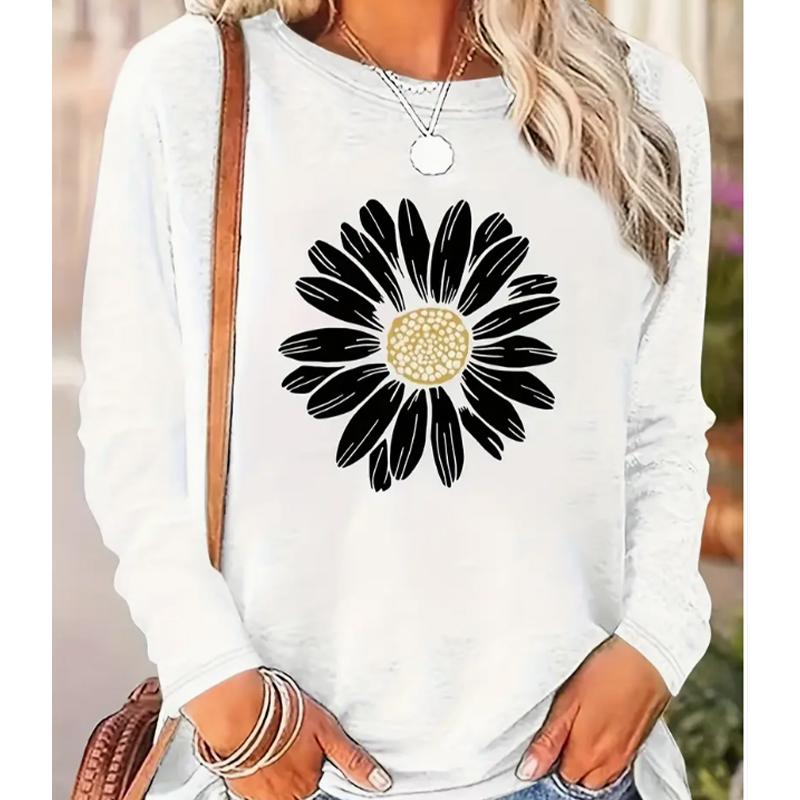 2025 Herbst & Winter Damen Neues Lässiges Rundhals Langarm Oberteil 3D Blumenmuster