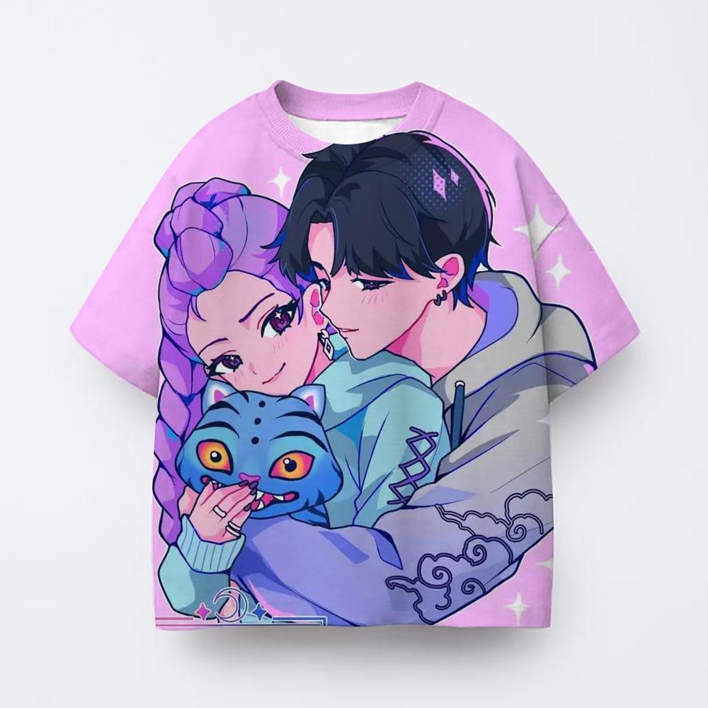 Kpop İblis Avcıları Baskılı Grafik Tişört Yazlık Çocuk Giyim 2025 Film Tişörtü Kız Erkek Kısa Kollu Üstler Rahat Tişört