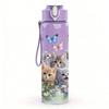 1 Stück Mehrrassen-Kätzchen Florale Collage 750ml Farbe Kunststoff-Wasserflasche Auslaufsicherer Klappdeckel mit Strohhalm Für Sport, Büro, Heimgebrauch