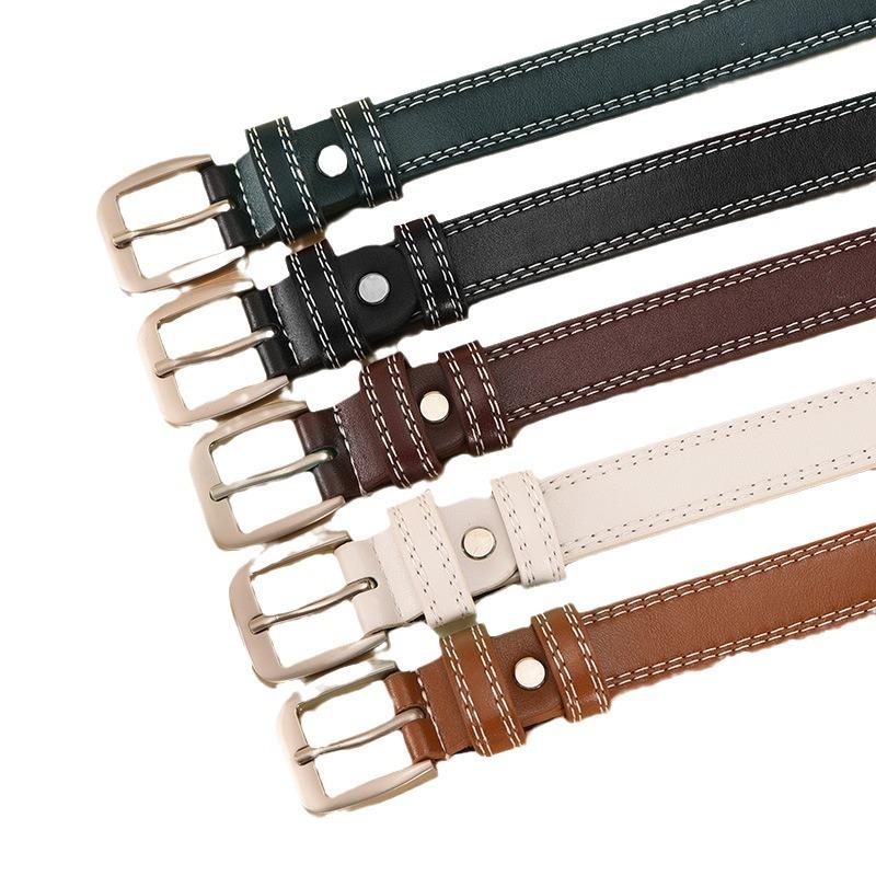 Women's High-Quality Leather Belt with Gold Buckle - Perfect for Dresses and Jeans