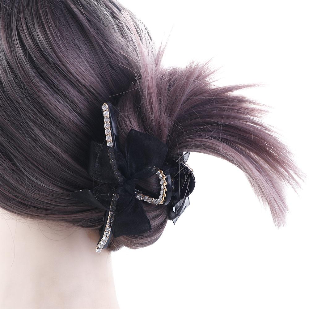Girls Temperament Net Yarn Rhinestone Bow Knot Hair Clip Hair Accessories Hair Claw Grab Clip