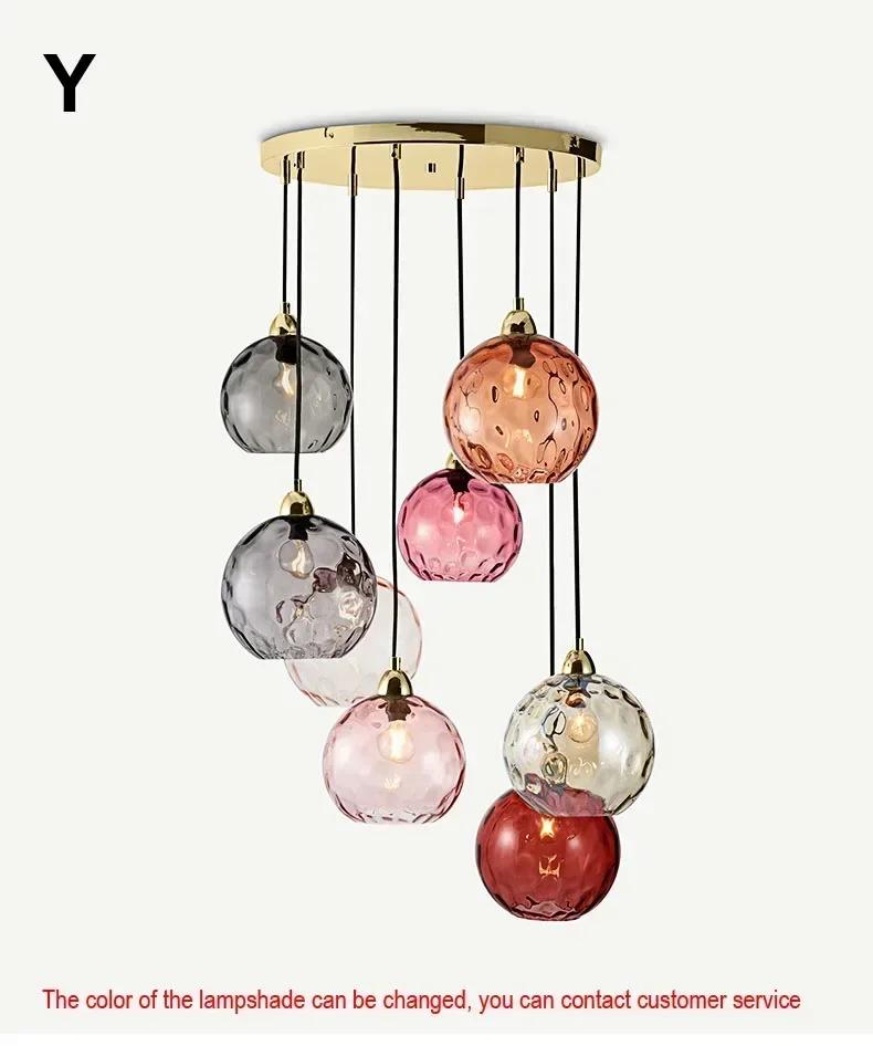 Nordic Luxury Colorful Glass Pendant Light Modern Living Room LED Chandelier Classical Glass Lampshade Home Decoration Gloss