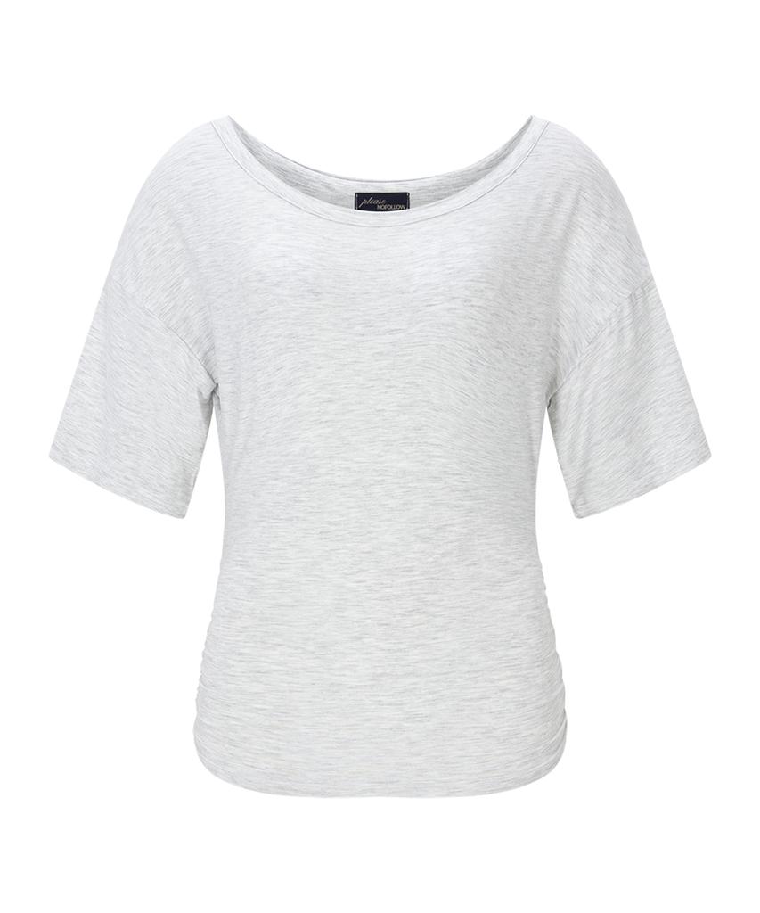 Peullijeunopallou Vin U-Neck Shirring Short Sleeve Top (White Melange)