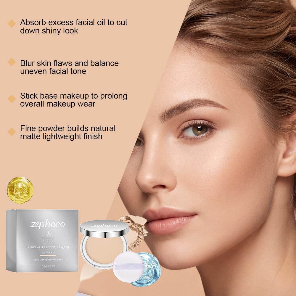 Zephoco Long-lasting Oil Control Setting Powder - Ivory White, Waterproof, Sweat-proof, Skin-friendly with Light, Soft-focus Texture.