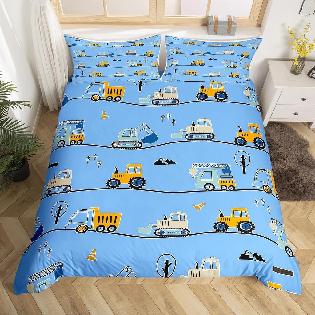Comforter Cartoon Truck Twin City Landscape Bedding Set Hand Drawn Cartoon Vehicles City Map Railway Train Comforter