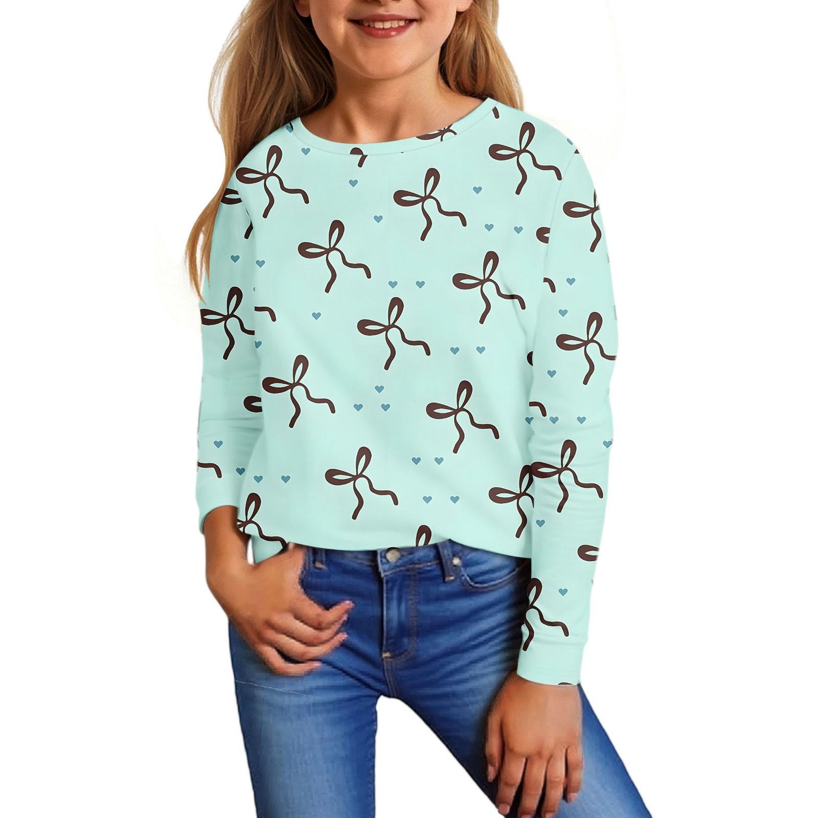 

Children s Long Sleeve Tops Casual Print T Shirt Round Neck Pullover Blouse 160 зелёный