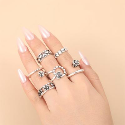 Personalized Combination Ring, Retro Love Nails Flower Opening 6 Pieces Ring Jewelry
