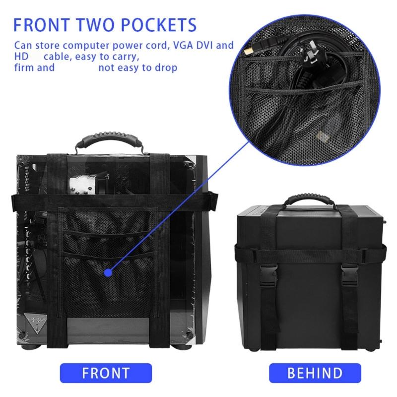 Ergonomic PC Tower Carrying Strap Desktop Carrying Case Belt Computer Travel Holder with Pocket for Cable Transporting