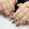 24Pcs Autumn Winter Matte Almond False Nails with Glue Rose Leaf Printing Nail Art Simple Full Cover Press On Acrylic Nails Tips