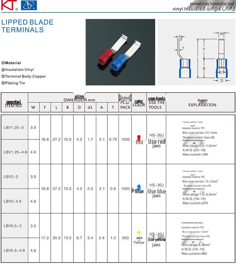 KT KST LBV5.5-4.6 Purple Copper Pre-insulated Crimp Terminal Lug 12-10.