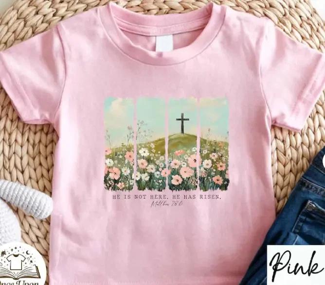 He Is Risen Christian T- Shirt Bible Verse Easter Faith Graphic Tee S