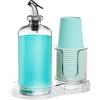Mouthwash Dispenser for Bathroom with Cup Holder Detachable Glass Mouthwash Container 16 Oz,Refillable Mouth Washer Dispenser for Countertop