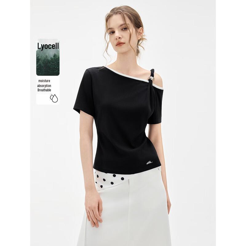 ELLE Lyocell Tencel Contrast Round Neck Short Sleeve T-shirt XL