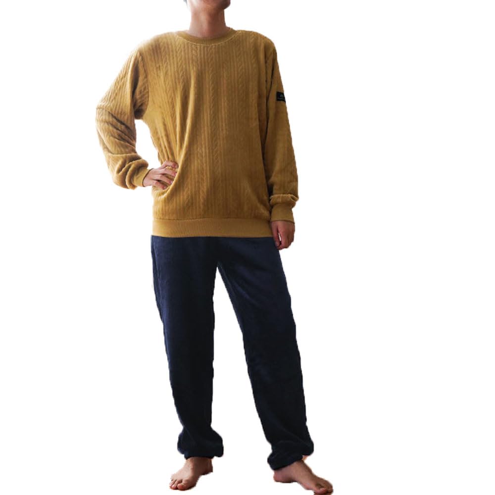 

Зимний комплект теплой пижамы с длинными рукавами и вязаного размера для мужчин и осени и пушистой премиальной стильной домашней одежды [Kodawari Anminkan] Мужская пижама, брюки,