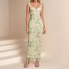 Mesh dress, European and American sexy printing backless split tight hip-wrapped long suspender skirt