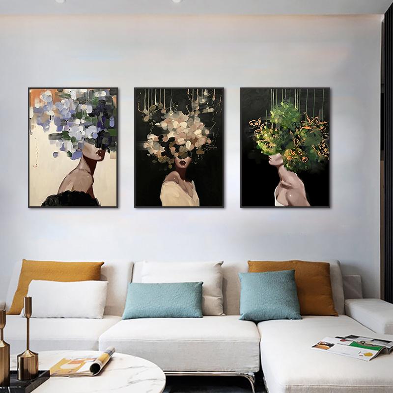 Cap de copaci cu flori femei pictură pe pânză poster de perete cu caracter abstract