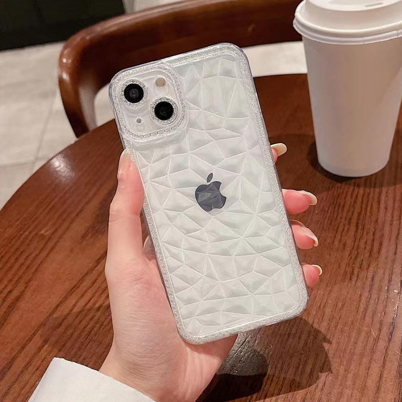 Diamond Pattern Phone Case For IPhone 16 15 14 13 12 Pro Max 11 XS XR 7 8 Plus SE2/SE3 Transparent Shockproof Back Cover