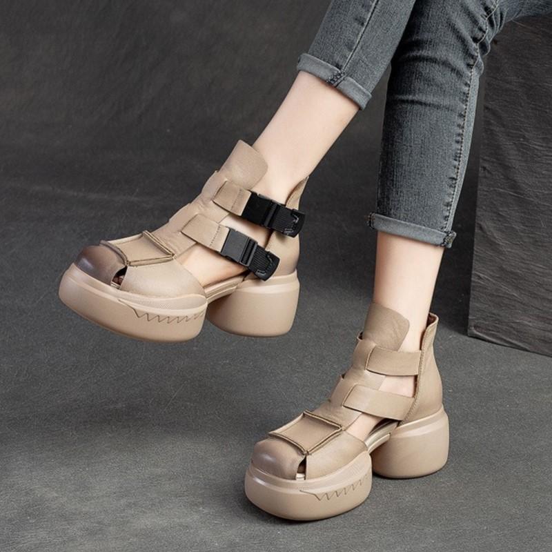 Fashion GKTINOO 2025 New Summer Black Women Genuine Leather Sandals Cool Boots Platform Shoes Wedges Sandals Women Shoes Outdoor Sandals