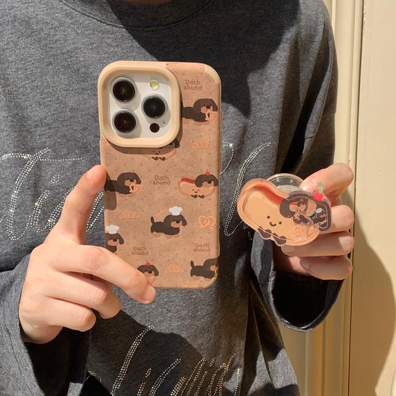 

Autumn and Winter Bread Dachshund Dog Suitable for Apple 16 Mobile Phone Case 15ProMax Anti-fall IPhone 14 Brown Leather 13 Apple XS