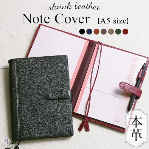 [BLUE SINCERE] A5 Genuine Leather Slim Notebook Cover, Holds 2 Books, Fits College Notebooks, Includes Pen Holder, Bookmark, and Card Slots, Available