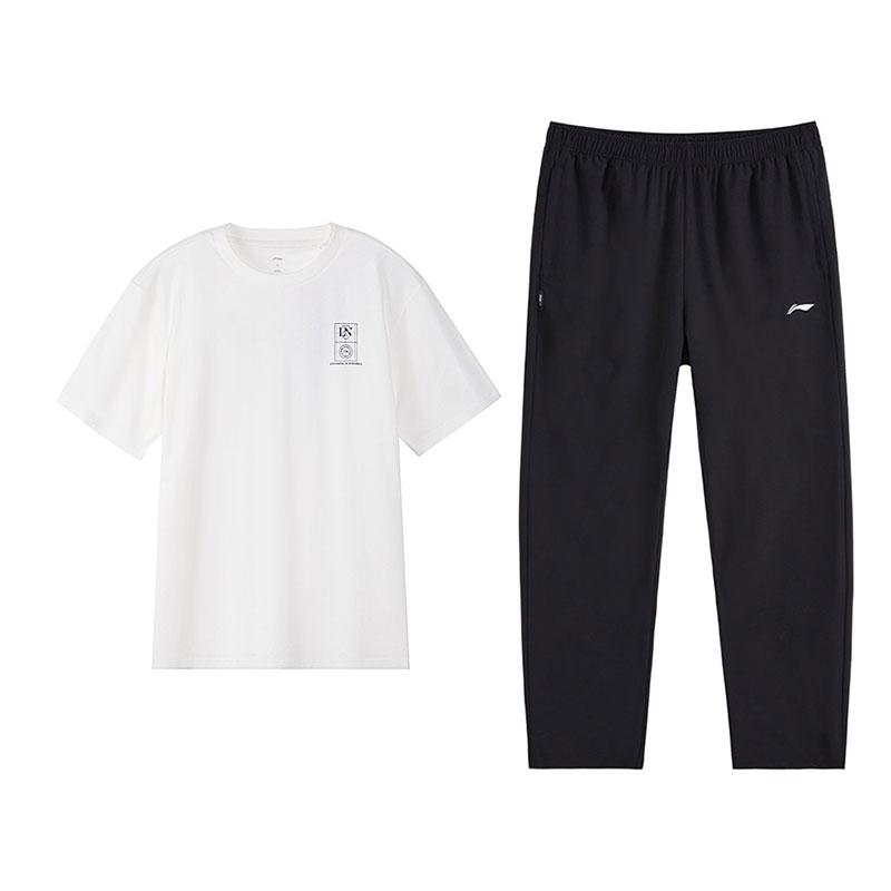 

Li-Ning Versatile Breathable Comfortable Cultural Shirt Simple Straight Pants Casual Sports Suit Unisex suit Off-White Black W867-1+V811-1 S