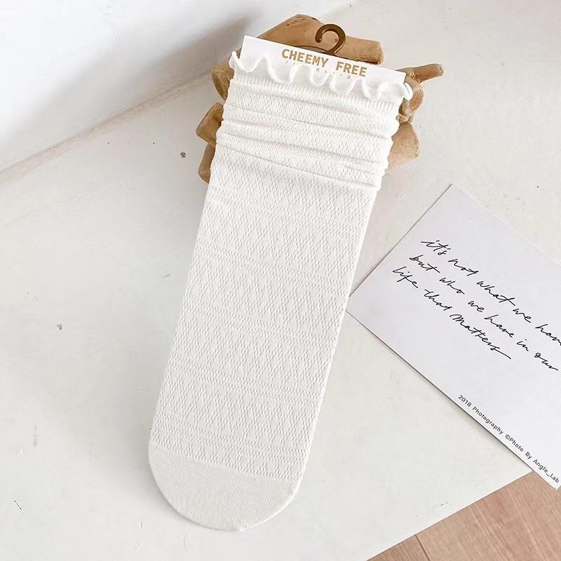Spring Summer Fashion Women Socks Lady Long Black White Lace Harajuku Ruffle Casual Sweet Kawaii Floral Breathable Luxury Lolita
