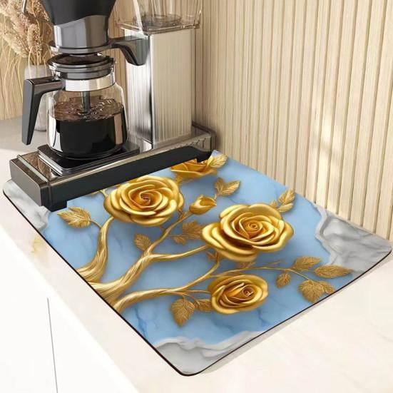 3D Floral Placemat Diatomaceous Earth Absorbent Flower Placemat Non-slip Decorative Heat Insulation Mat for Dining Table Home Decor