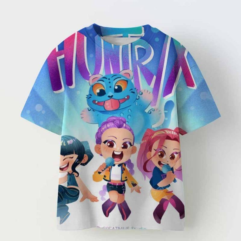 Summer Fashion Women's T-shirt Anime Demon Hunters Print Kids Girl Daily Casual Pullover Women's Top Tees Clothing