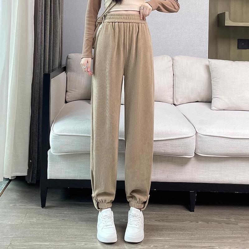 

Жіночі вельветові гаремні спортивні штани на флісовій підкладці - Потовщені, з манжетами, Ідеальні для осені/зими 2025. 4XL