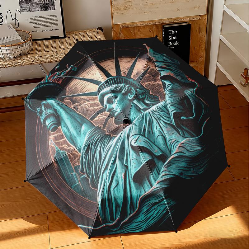 1 Stück Freiheitsstatue, USA Regenschirm Tragbarer Faltregenschirm Eisenrahmen Lochknochenstruktur Outdoor Heimregenschirm