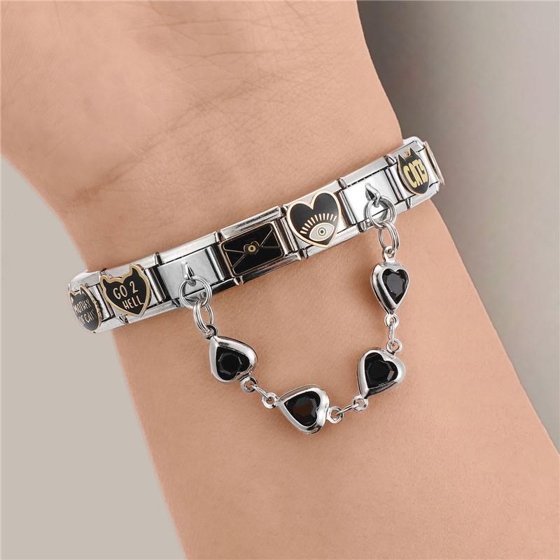 Flowers Moon Star Butterfly Heart Zircon Tassel Chain Italian Charm Links Fit 9mm Bracelet Stainless Steel DIY Jewelry Making