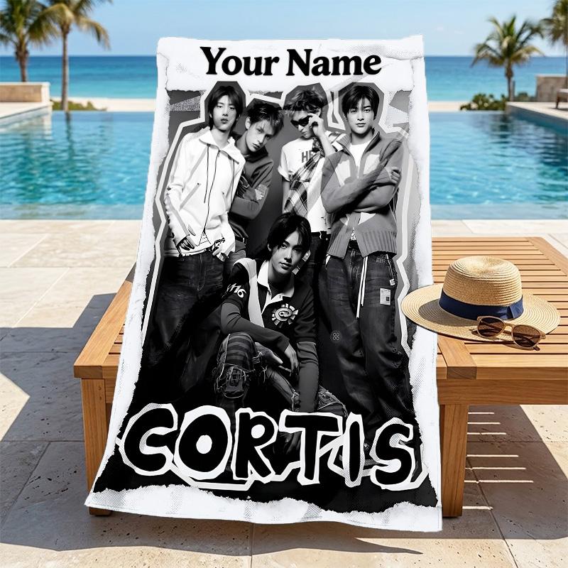 Custom Name Boy Band Stylish Digital Printing Beach Towel Quick‑Drying Absorbent Blanket for Beach Pool Gym Travel