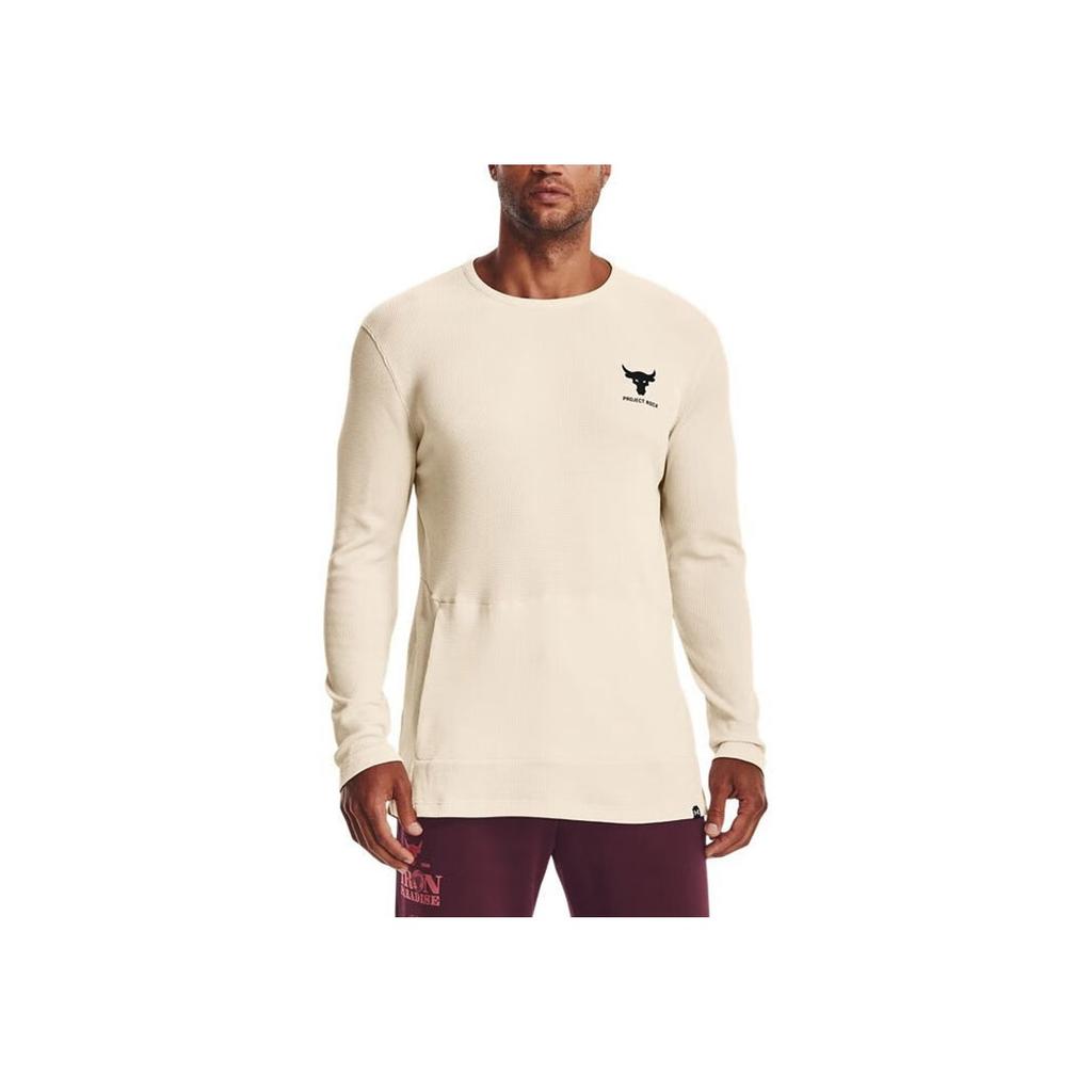 Under Armour T-shirt da allenamento a tinta unita traspirante con scollo rotondo e maniche lunghe da uomo Top Beige 1376050-110