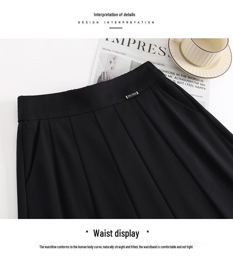 Spring 2025 Women's High-Waist Pleated A-Line Skirt - Casual Mid-Length Swing Skirt