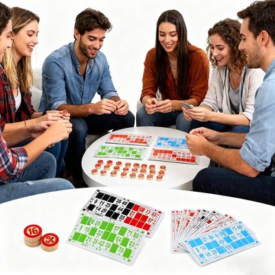 Vintage Wooden Bingo Game Set Large Print Cards Fun Family Group Activity for Parties Kids Classroom Game Group Play Nights