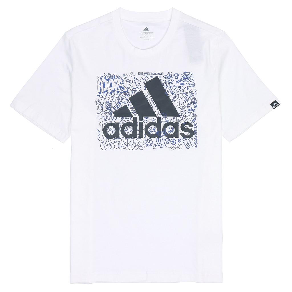 Adidas Graffiti Print Logo Sports Short Sleeve T-Shirt Men Tops White GS4001