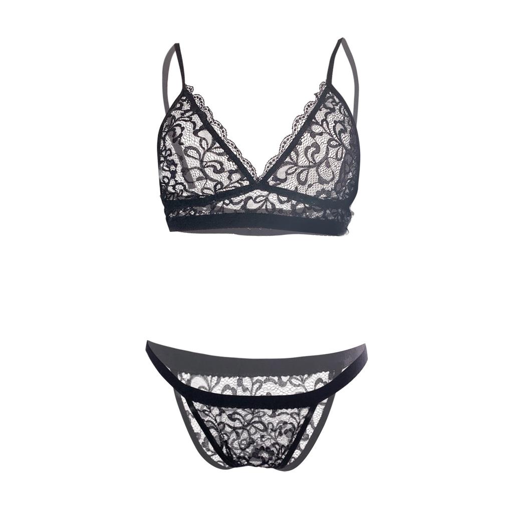 Women's Sexy Lace Bra Suspender Three-point Underwear Fun Underwear Two-piece Suit